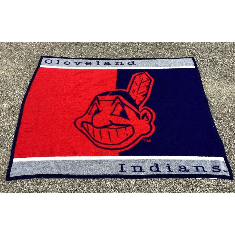 Cleveland Indians Biederlack CHIEF WAHOO 46 X 56" Fleece Blanket Throw Made USA